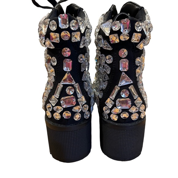 Akira Azalea Wang Tryna Black Lace-up Crystallized Gems Bootie 7 - Picture 9 of 13